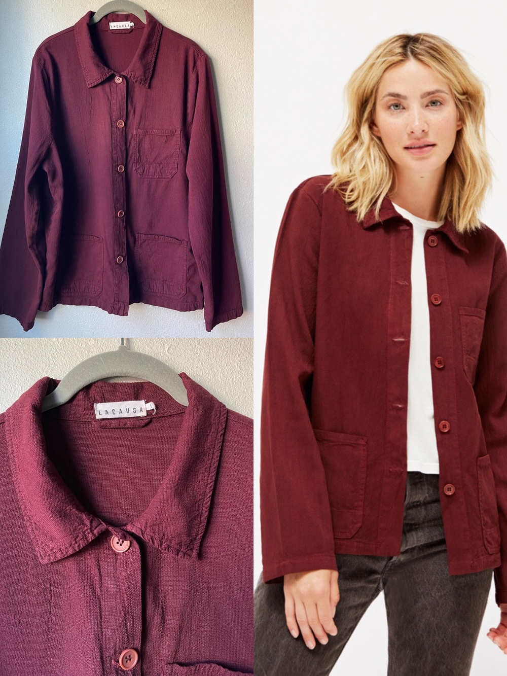 LACAUSA Clare Button-Front Utility Jacket in Jam